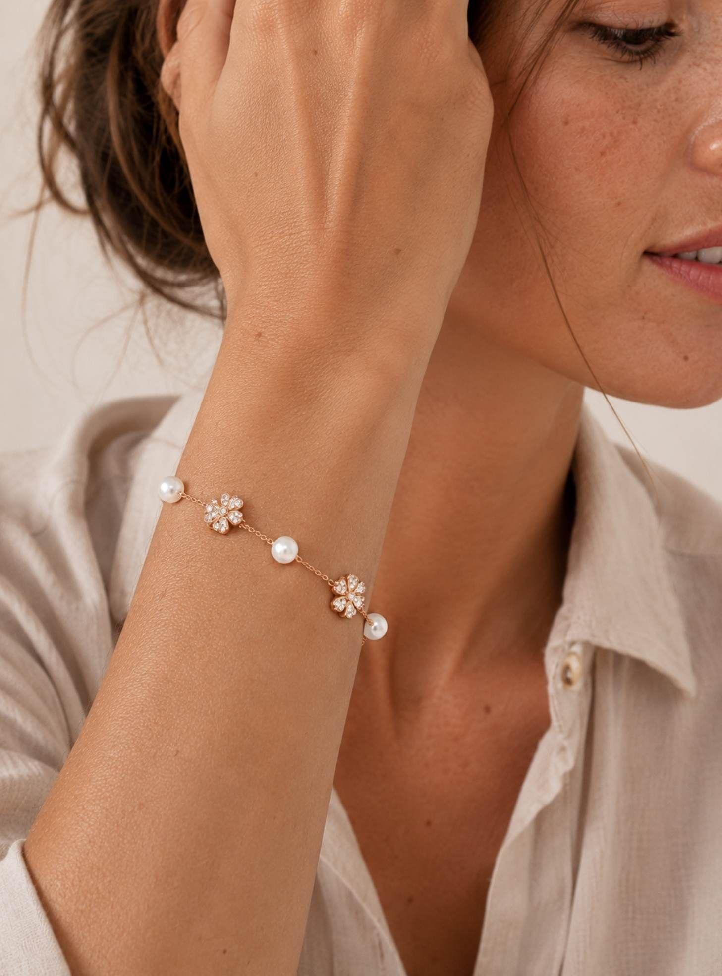 Pulsera Cherry Blossom Oro Rosa con Perlas-2
