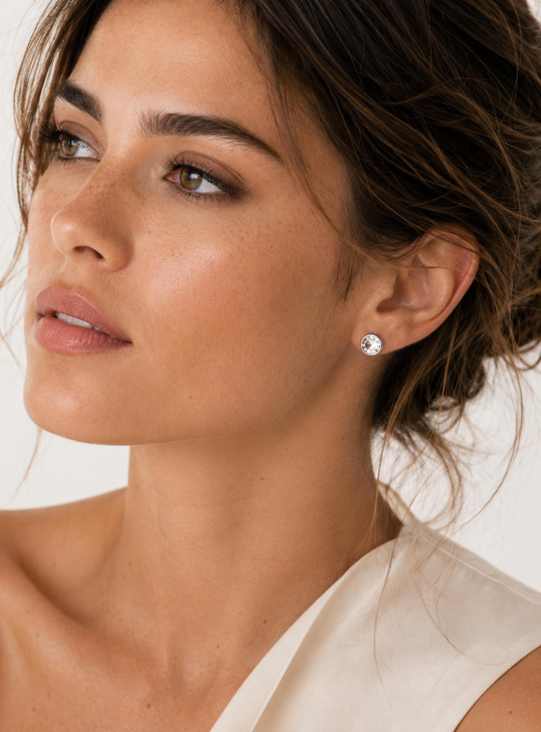Aros Stud Carrier Rodio Cristal Transparente Mujer-2