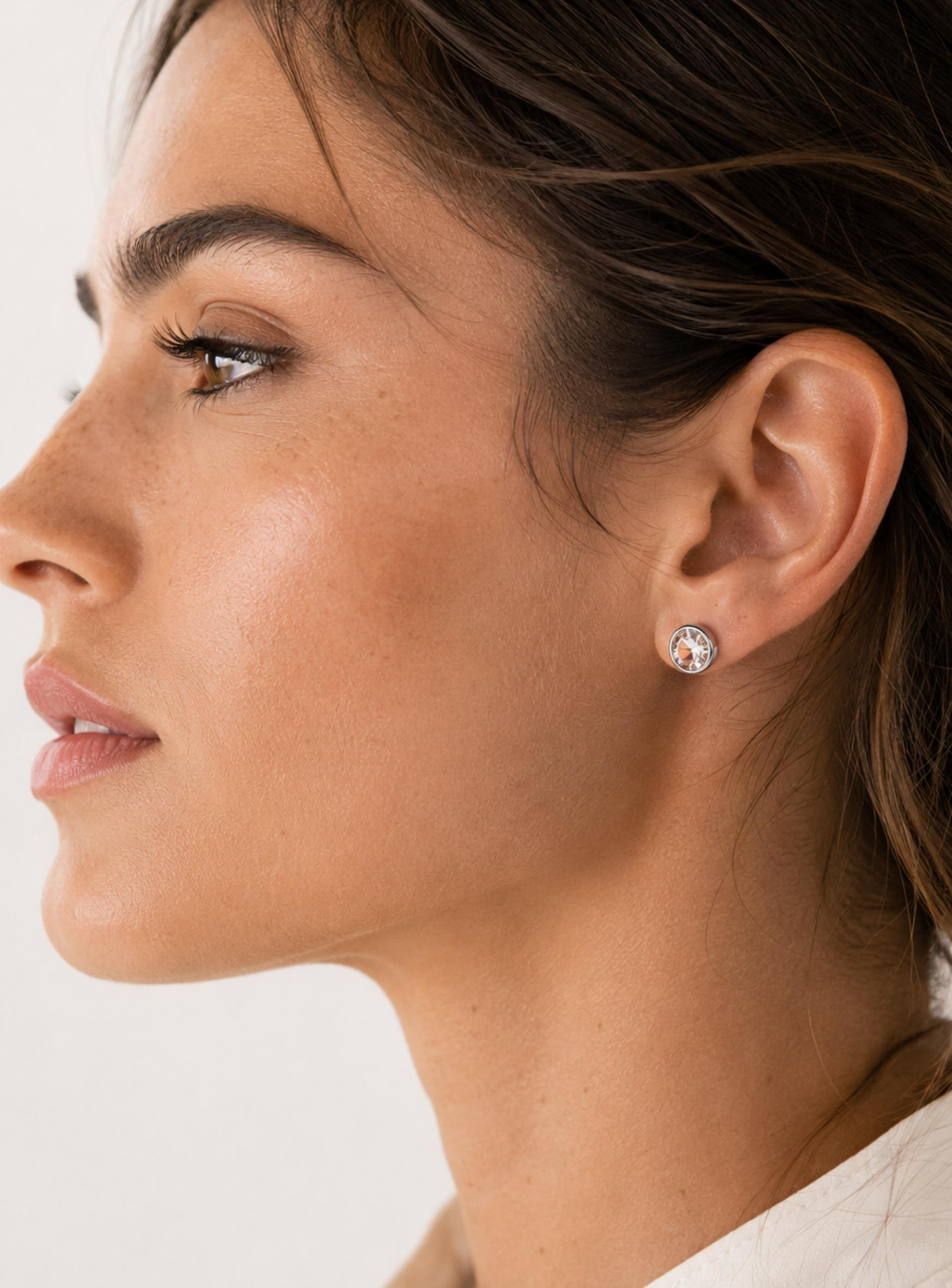 Aros Stud Carrier Rodio Cristal Transparente Mujer-3