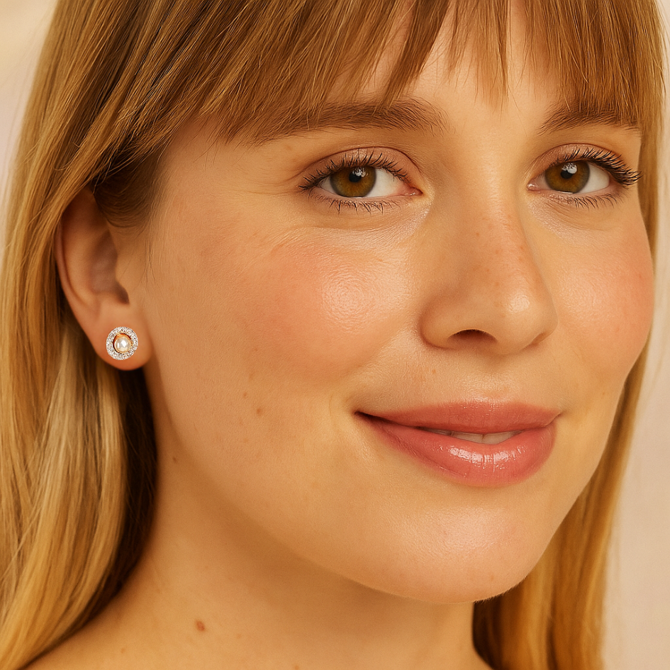 Aros Halo con perlas de agua dulce y cristales de Swarovski en plata-3