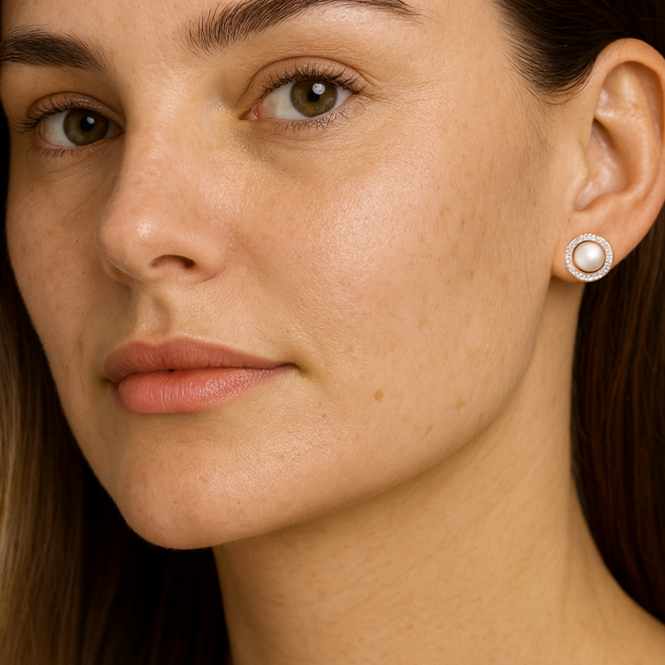 Aros Halo con perlas de agua dulce y cristales de Swarovski en plata-6