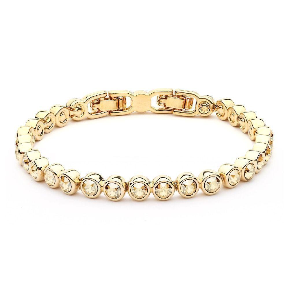 Pulsera Tennis Mujer Oro Golden Shadow con Cristales de Austria | Hipoalergénica-0