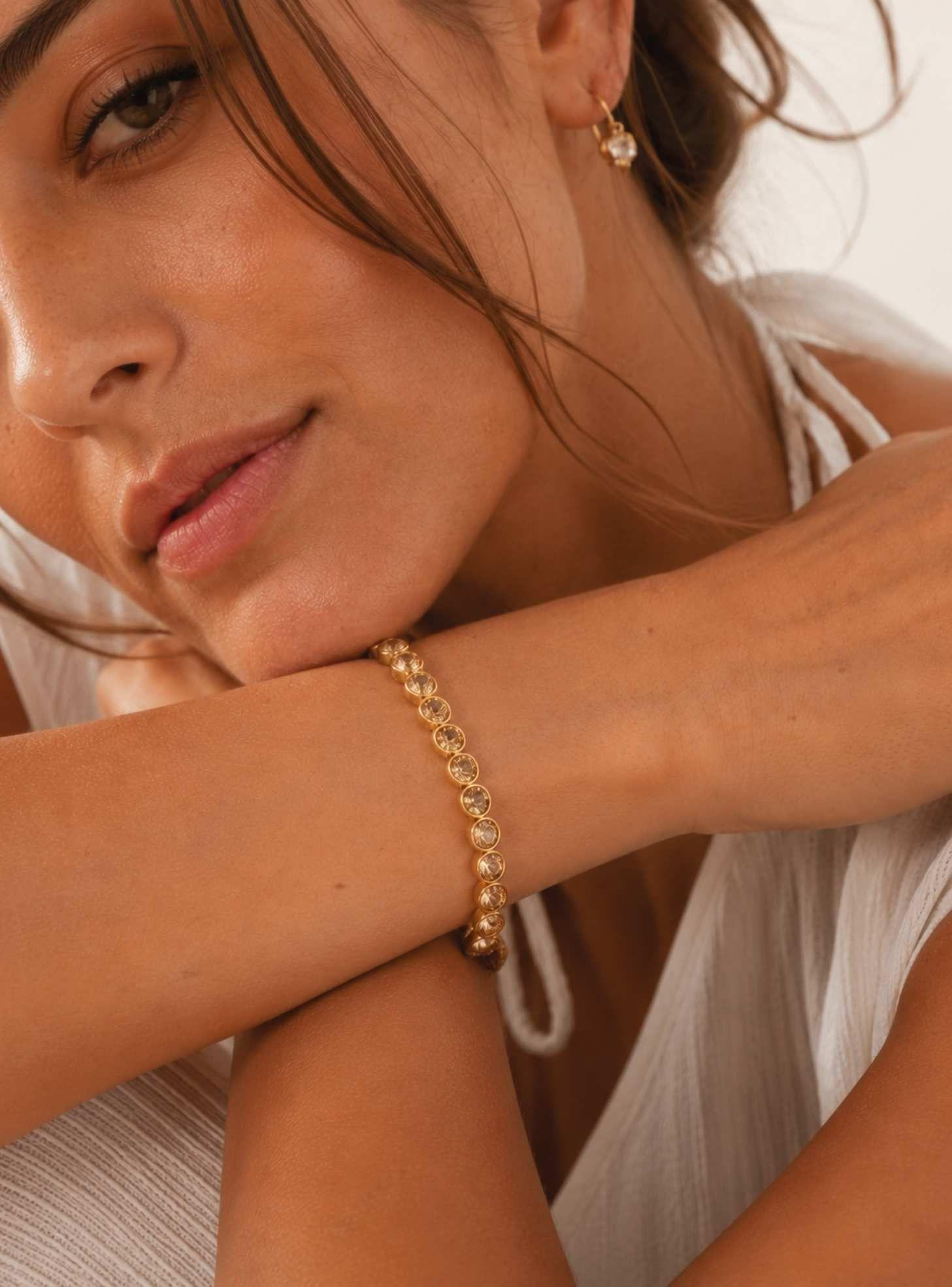 Pulsera Tennis Mujer Oro Golden Shadow con Cristales de Austria | Hipoalergénica-2