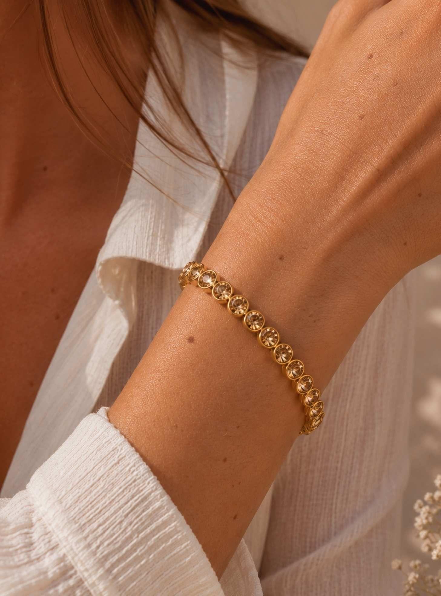 Pulsera Tennis Mujer Oro Golden Shadow con Cristales de Austria | Hipoalergénica-4