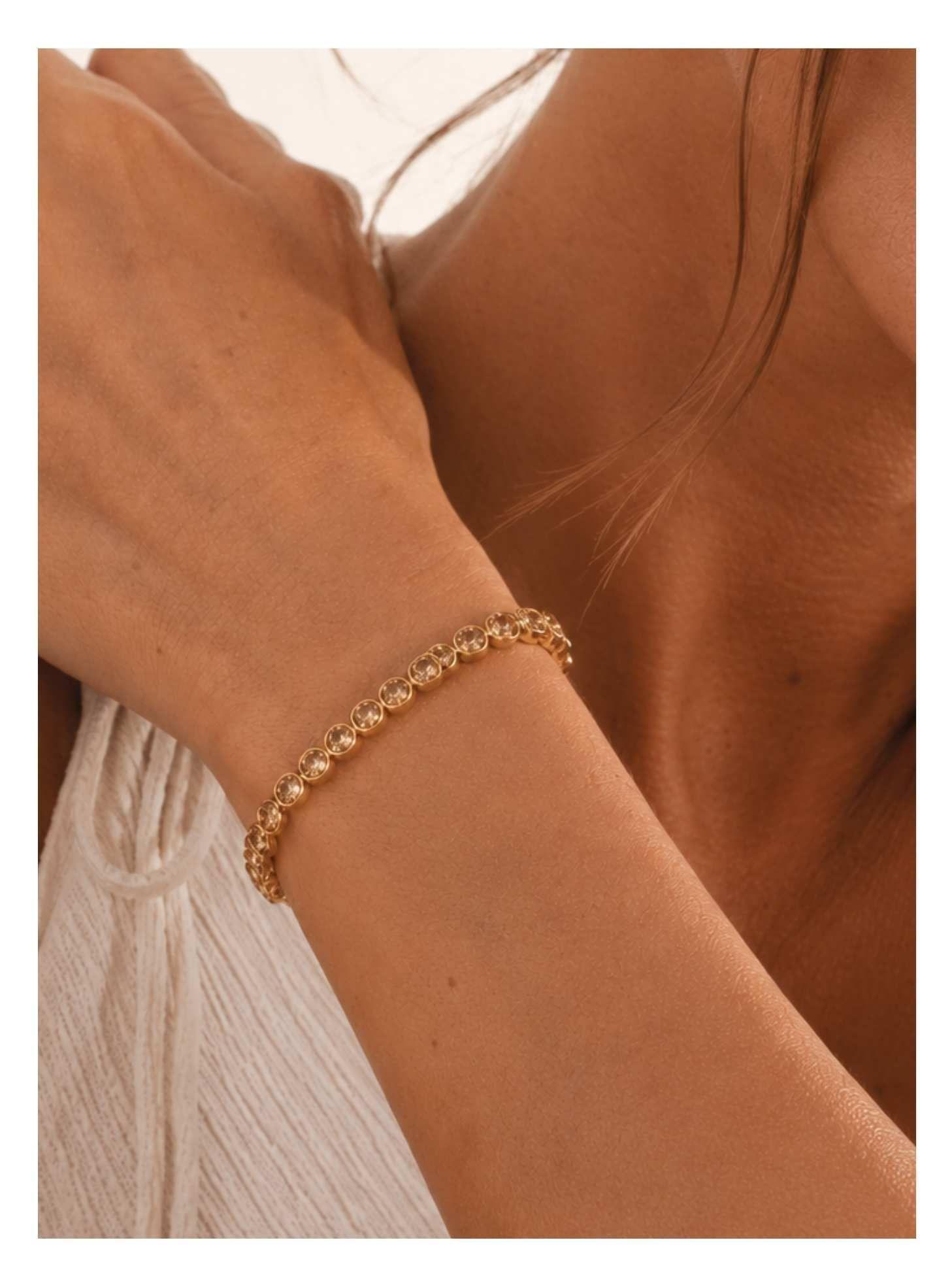 Pulsera Tennis Mujer Oro Golden Shadow con Cristales de Austria | Hipoalergénica-5