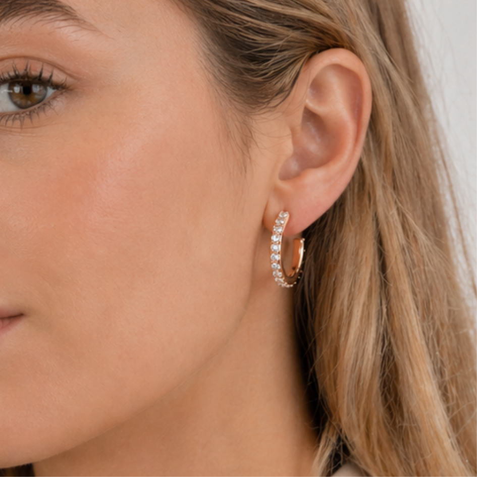 Argollas Oro 18 mm con Cristales Pavé – Aros Mujer Elegantes Hipoalergénico- Regalo Día de la Madre-2