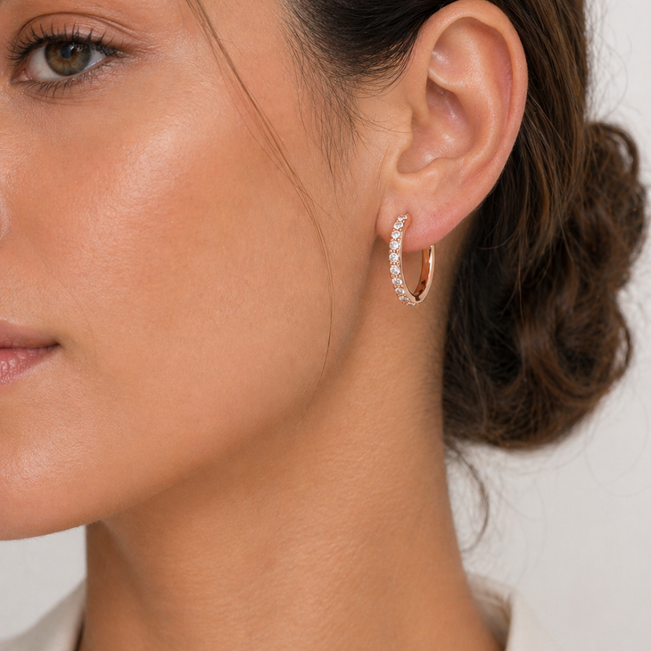 Argollas Oro 18 mm con Cristales Pavé – Aros Mujer Elegantes Hipoalergénico- Regalo Día de la Madre-3