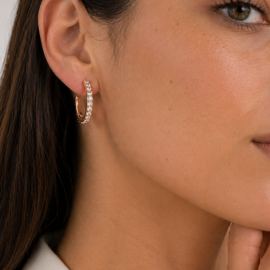 Argollas Oro 18 mm con Cristales Pavé – Aros Mujer Elegantes Hipoalergénico- Regalo Día de la Madre-5