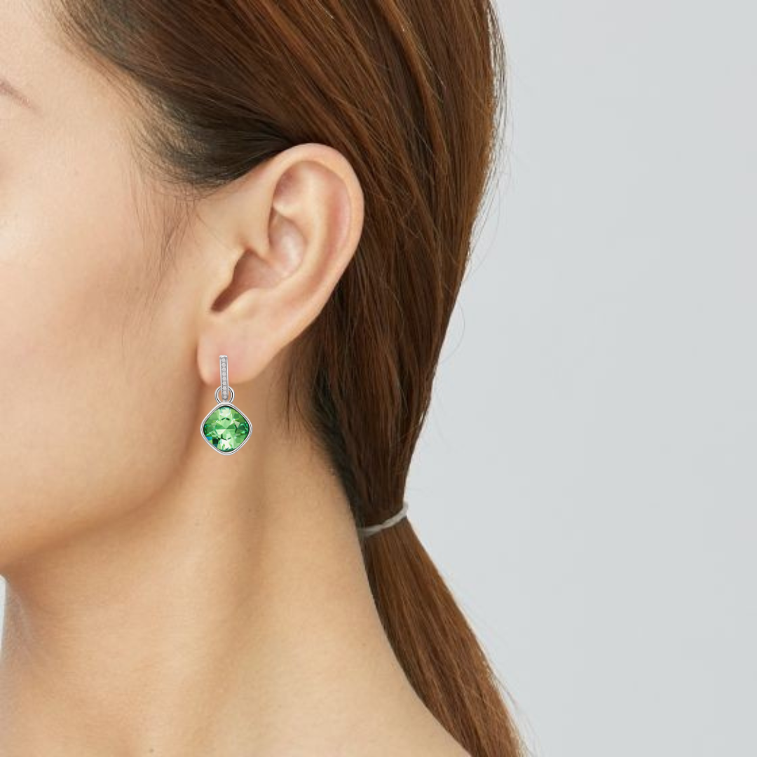 Argollas Eternity con Charms Cushion Verde en Rodio-2