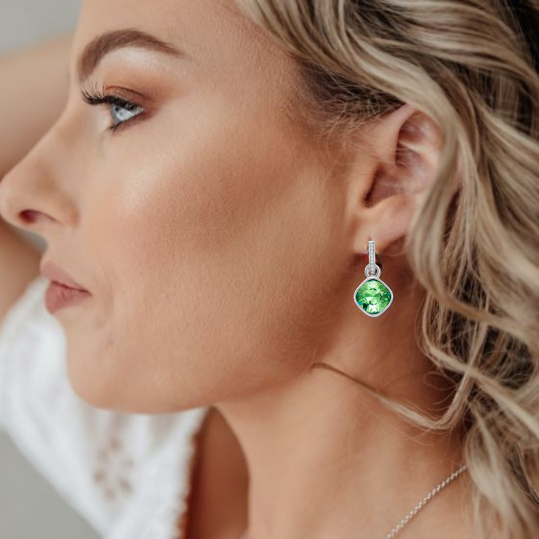 Argollas Eternity con Charms Cushion Verde en Rodio-3