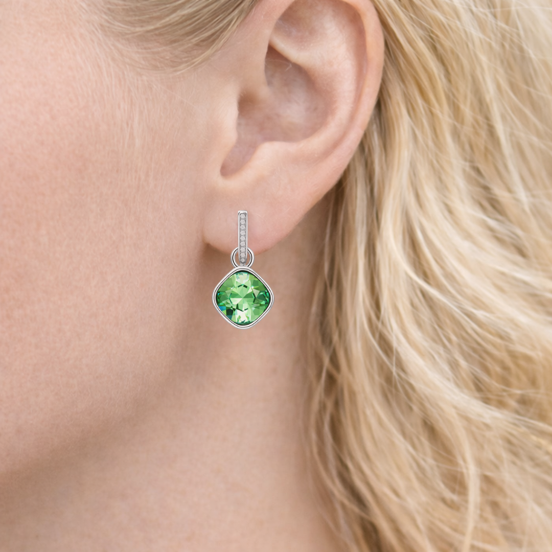 Argollas Eternity con Charms Cushion Verde en Rodio-5