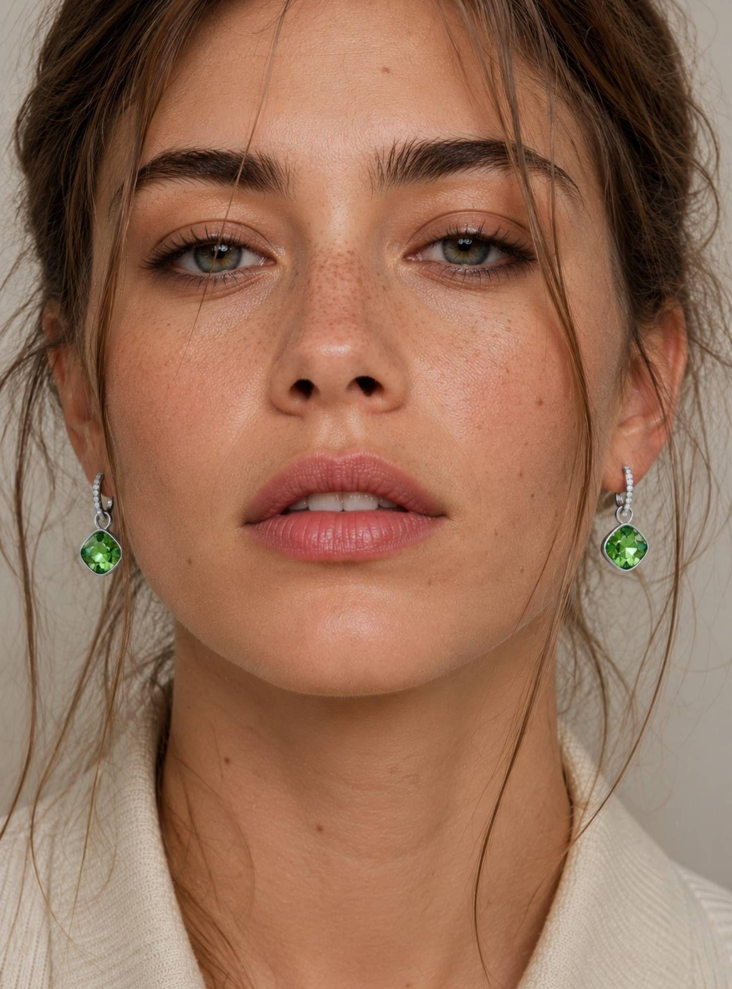 Argollas Eternity Rodio Cristal Verde Erinite Mujer-2
