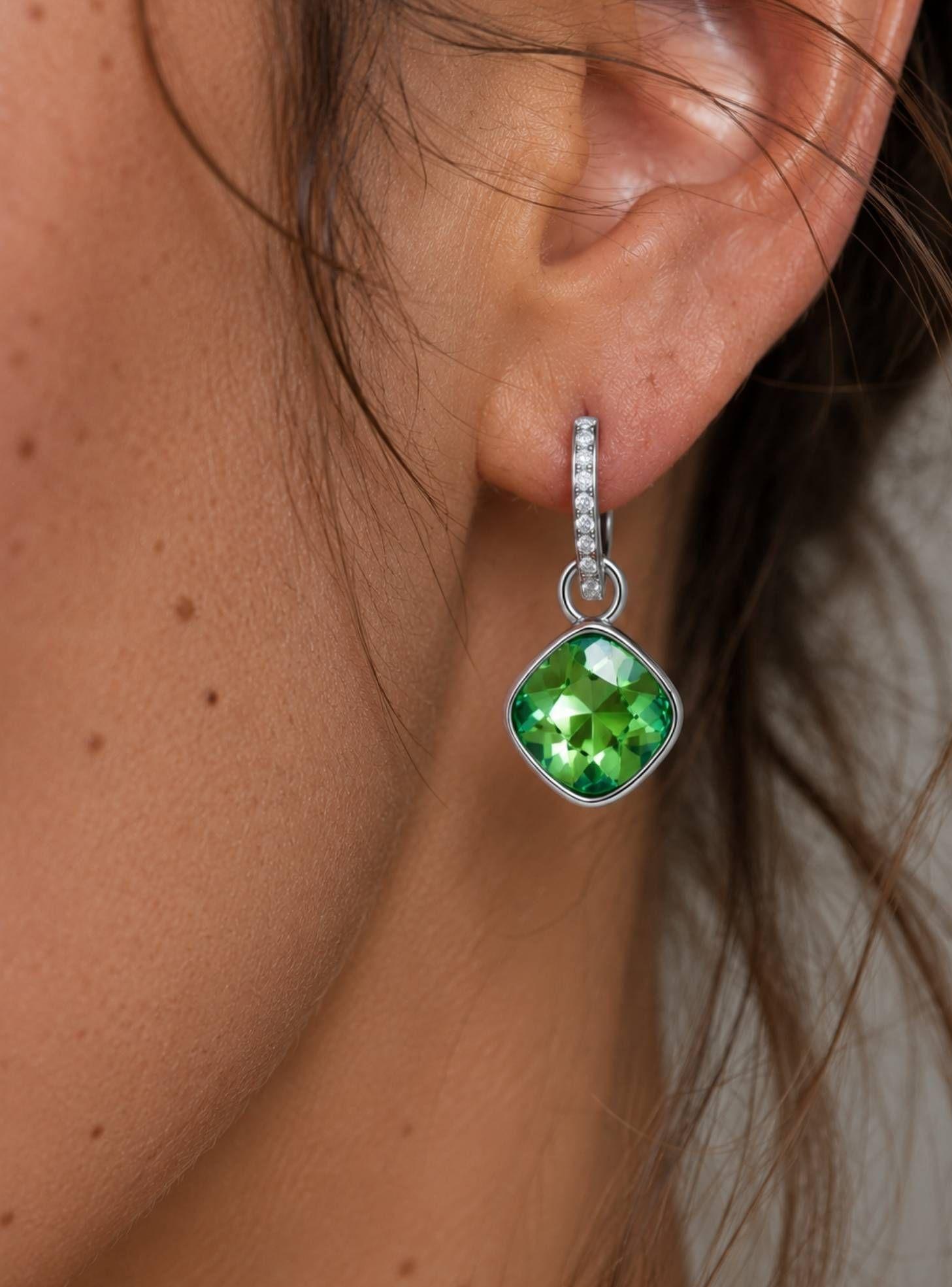 Argollas Eternity Rodio Cristal Verde Erinite Mujer-3