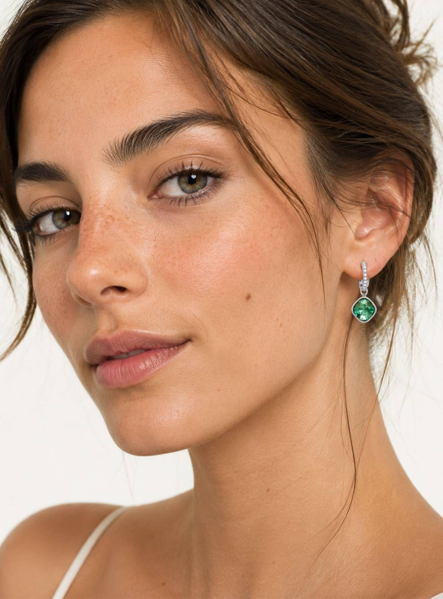 Argollas Eternity Rodio Cristal Verde Erinite Mujer-4
