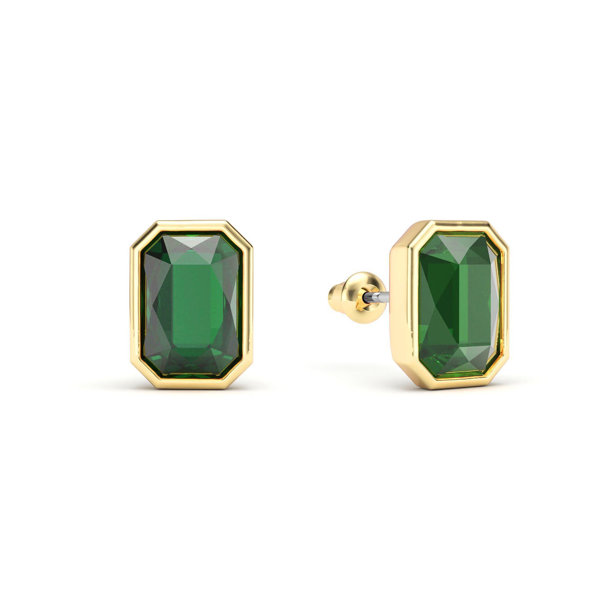 Aros pequeños Octágono Mix cristal Esmeralda de 9mm baño en oro -0