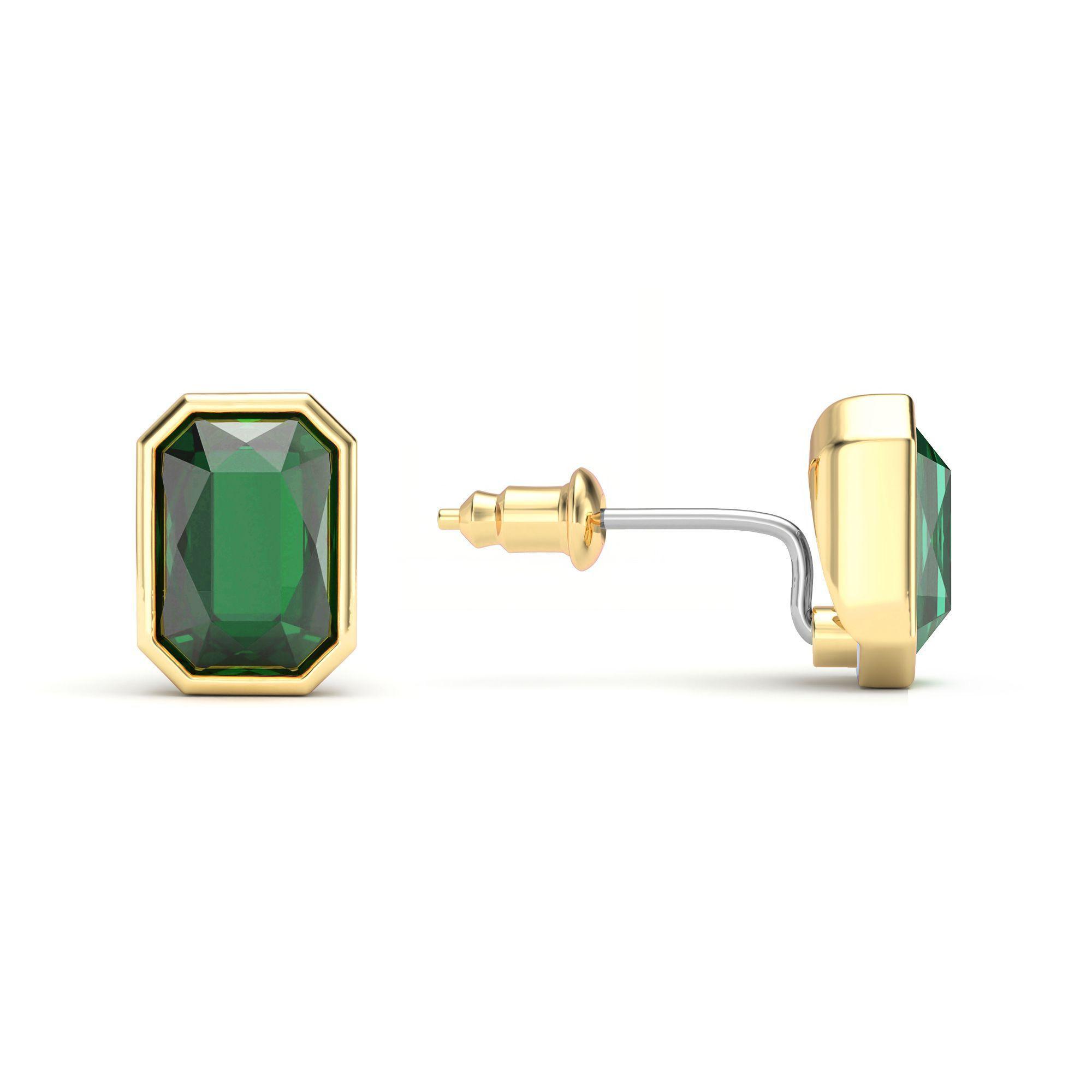 Aros pequeños Octágono Mix cristal Esmeralda de 9mm baño en oro -1