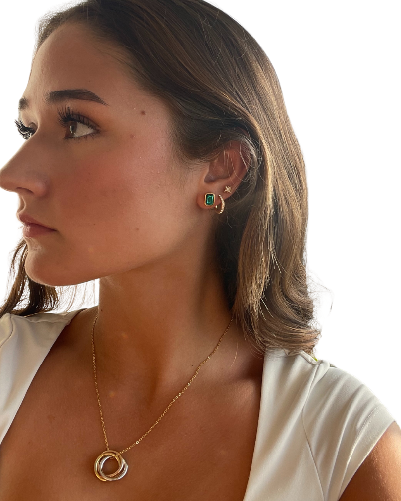 Aros pequeños Octágono Mix cristal Esmeralda de 9mm baño en oro -7