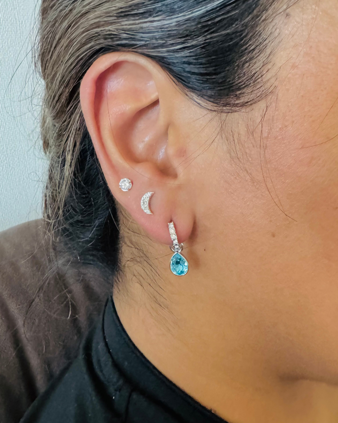 Aros pequeños Media Luna con cristal de Austria-4