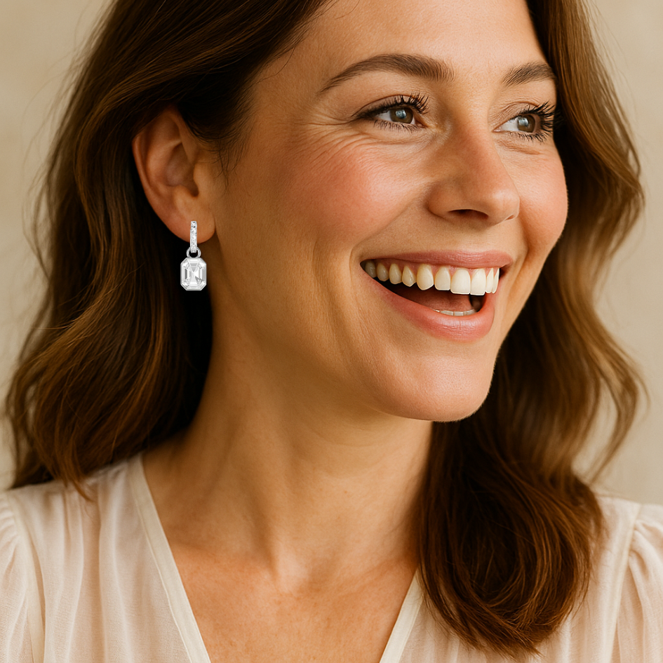 Aros Octogonales con Cristales Transparentes de Austria bañados en rodio-3