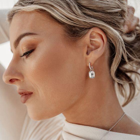 Aros Octogonales con Cristales Transparentes de Austria bañados en rodio-4