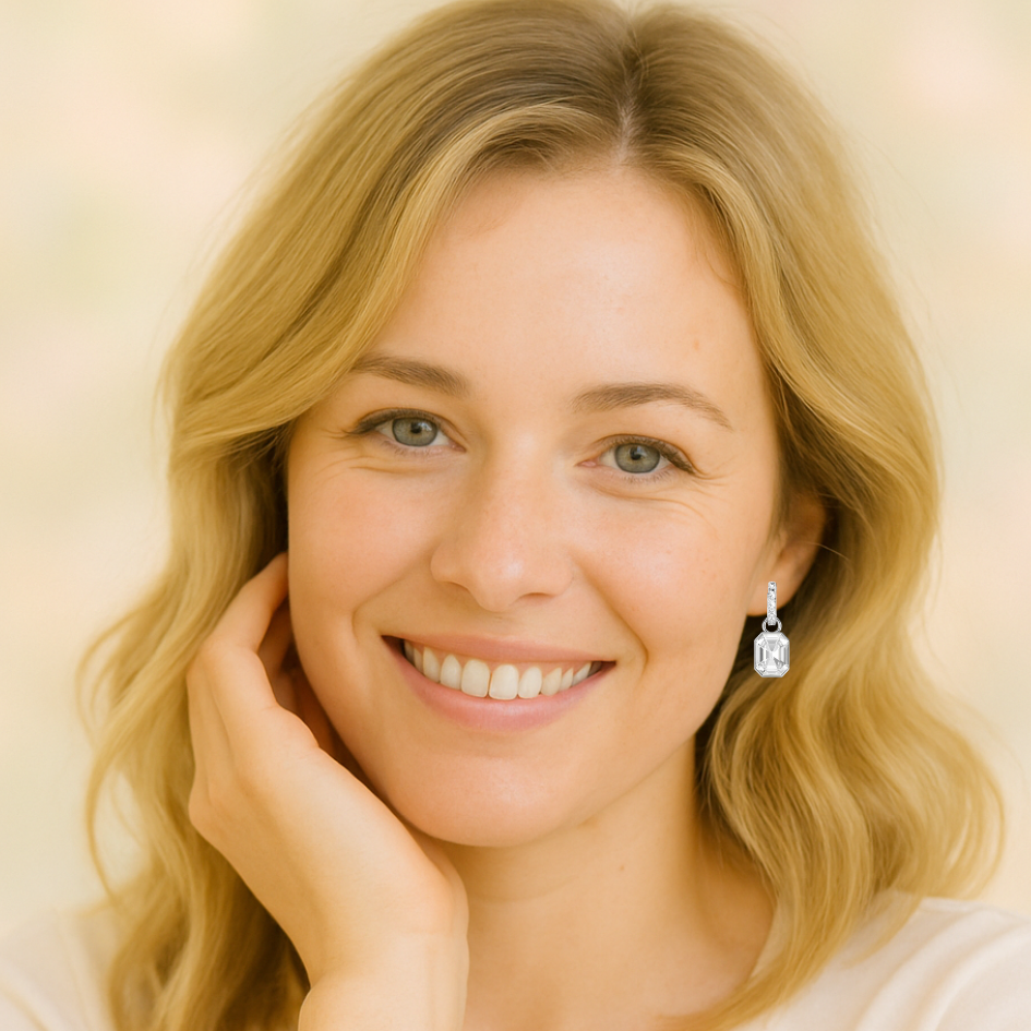 Aros Octogonales con Cristales Transparentes de Austria bañados en rodio-5