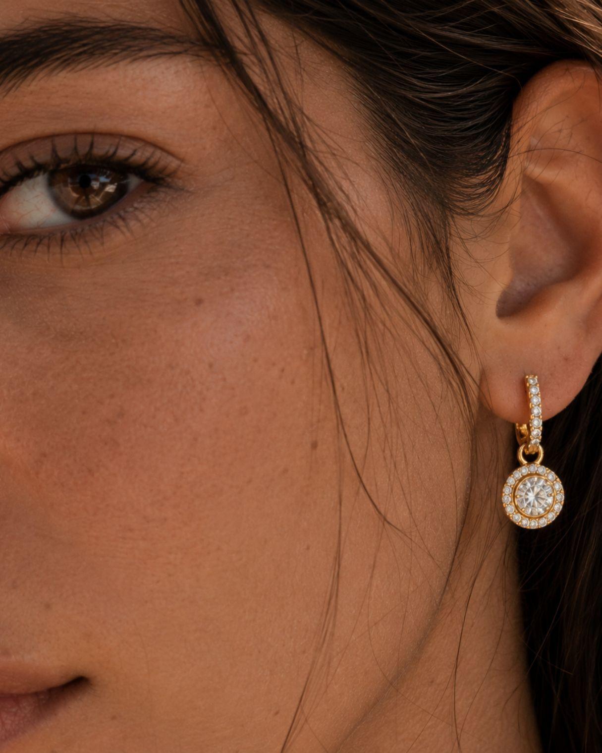 Aros Colgantes Mujer Oro con Charms Cristal Transparente-0