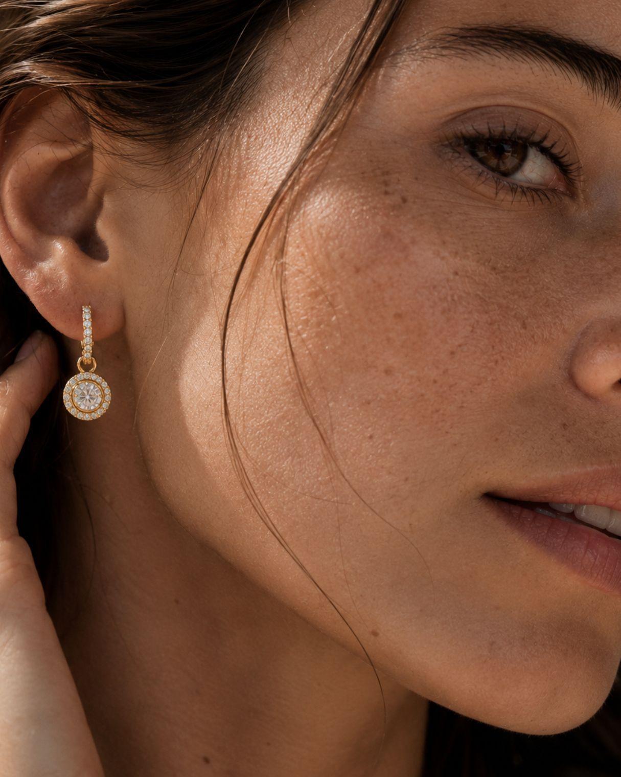Aros Colgantes Mujer Oro con Charms Cristal Transparente-1