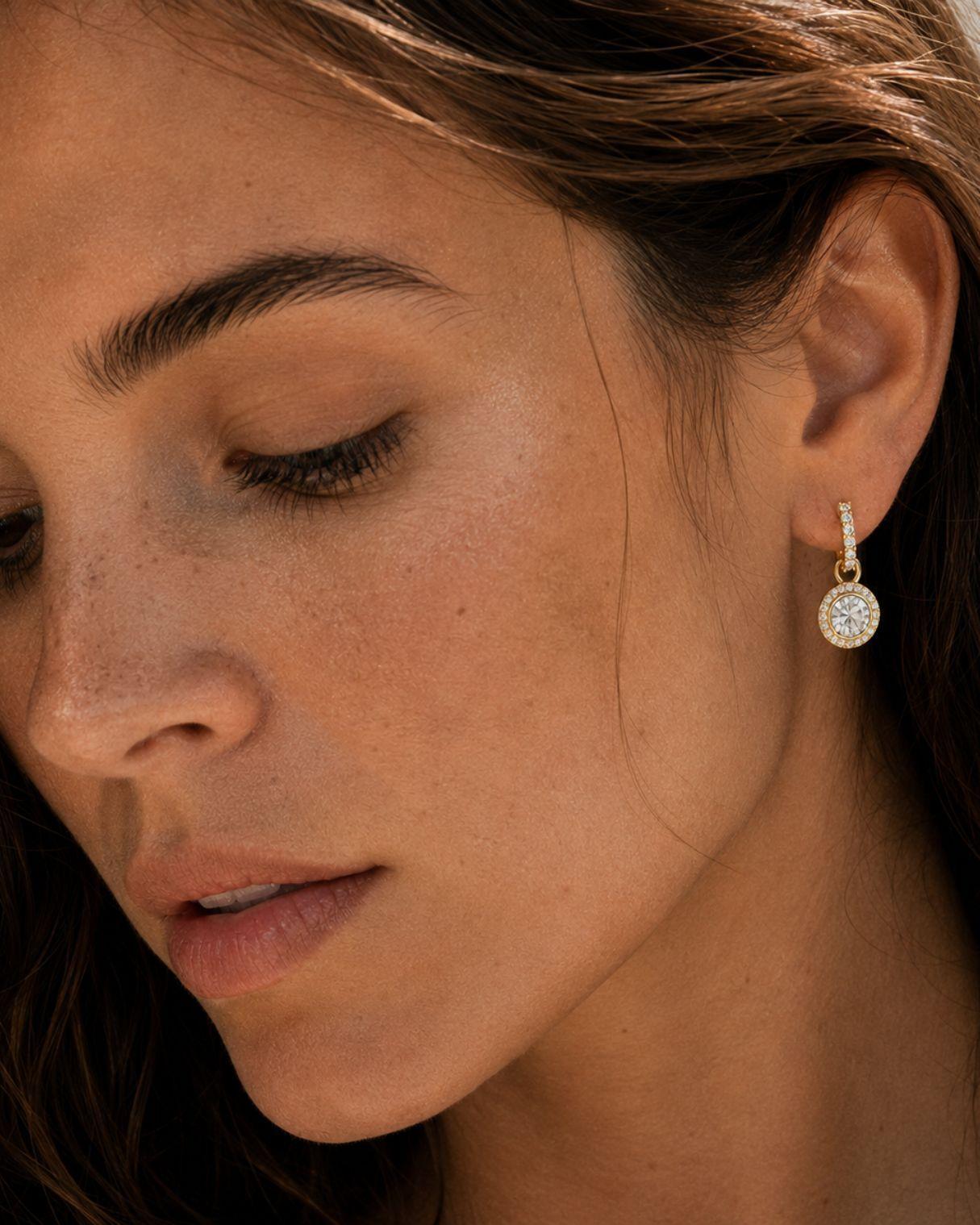 Aros Colgantes Mujer Oro con Charms Cristal Transparente-2