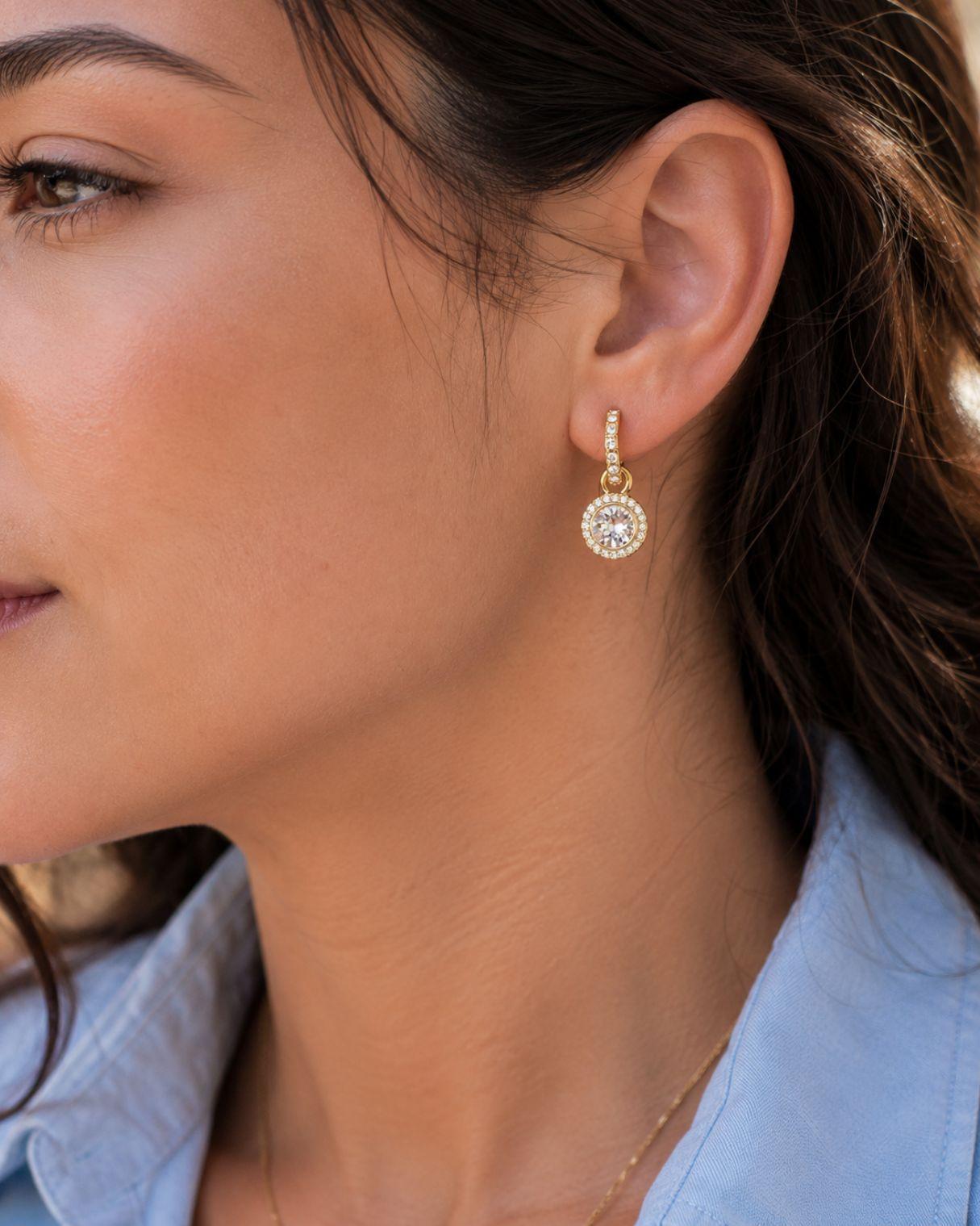 Aros Colgantes Mujer Oro con Charms Cristal Transparente-4
