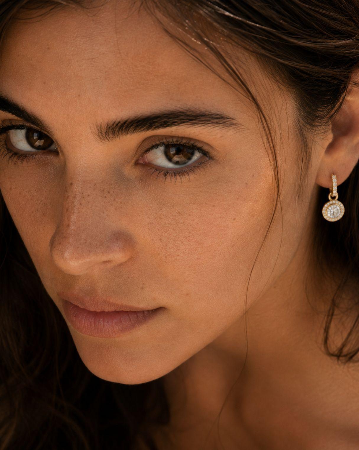 Aros Colgantes Mujer Oro con Charms Cristal Transparente-5