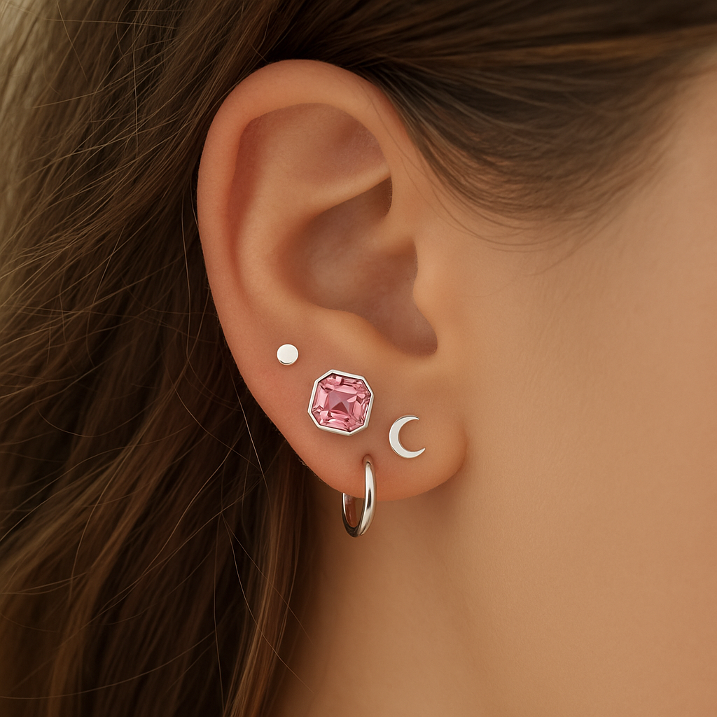 Aros pequeños de 8mm Asscher con Cristal de Austria en Light Rose-2