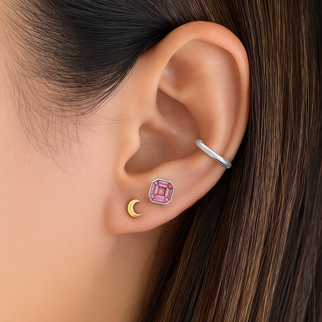 Aros pequeños de 8mm Asscher con Cristal de Austria en Light Rose-3