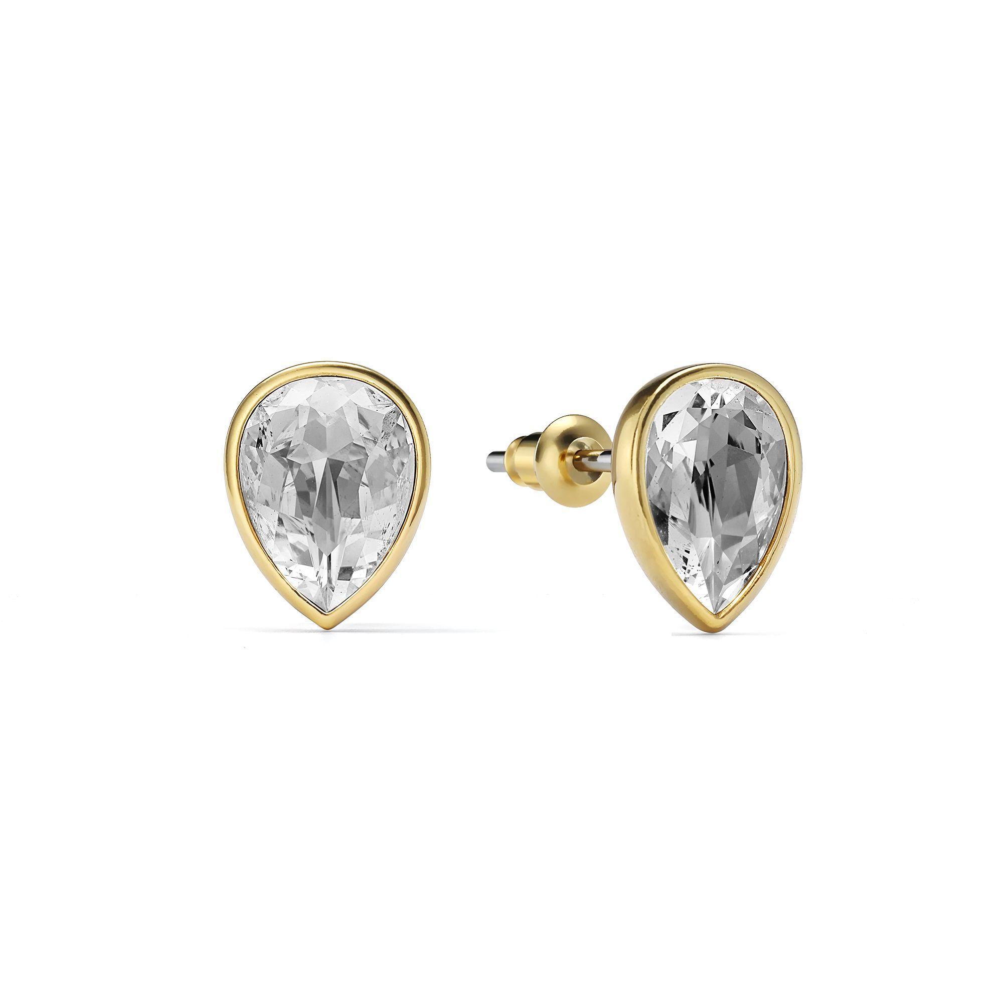 Aros lagrima/Teardrop con cristal de Austria transparente en oro-0
