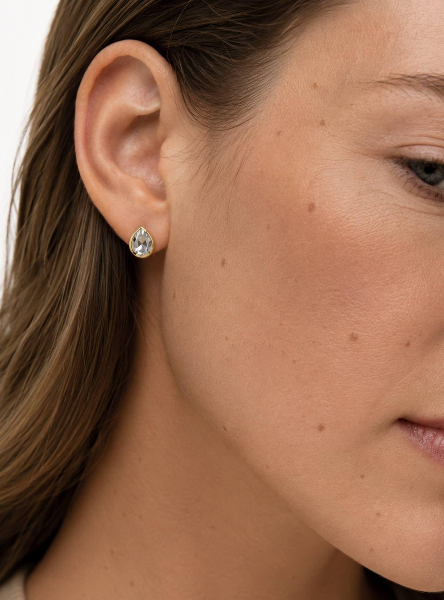Aros Gota Oro con Cristal de Austria Transparente–Mujer casual-2