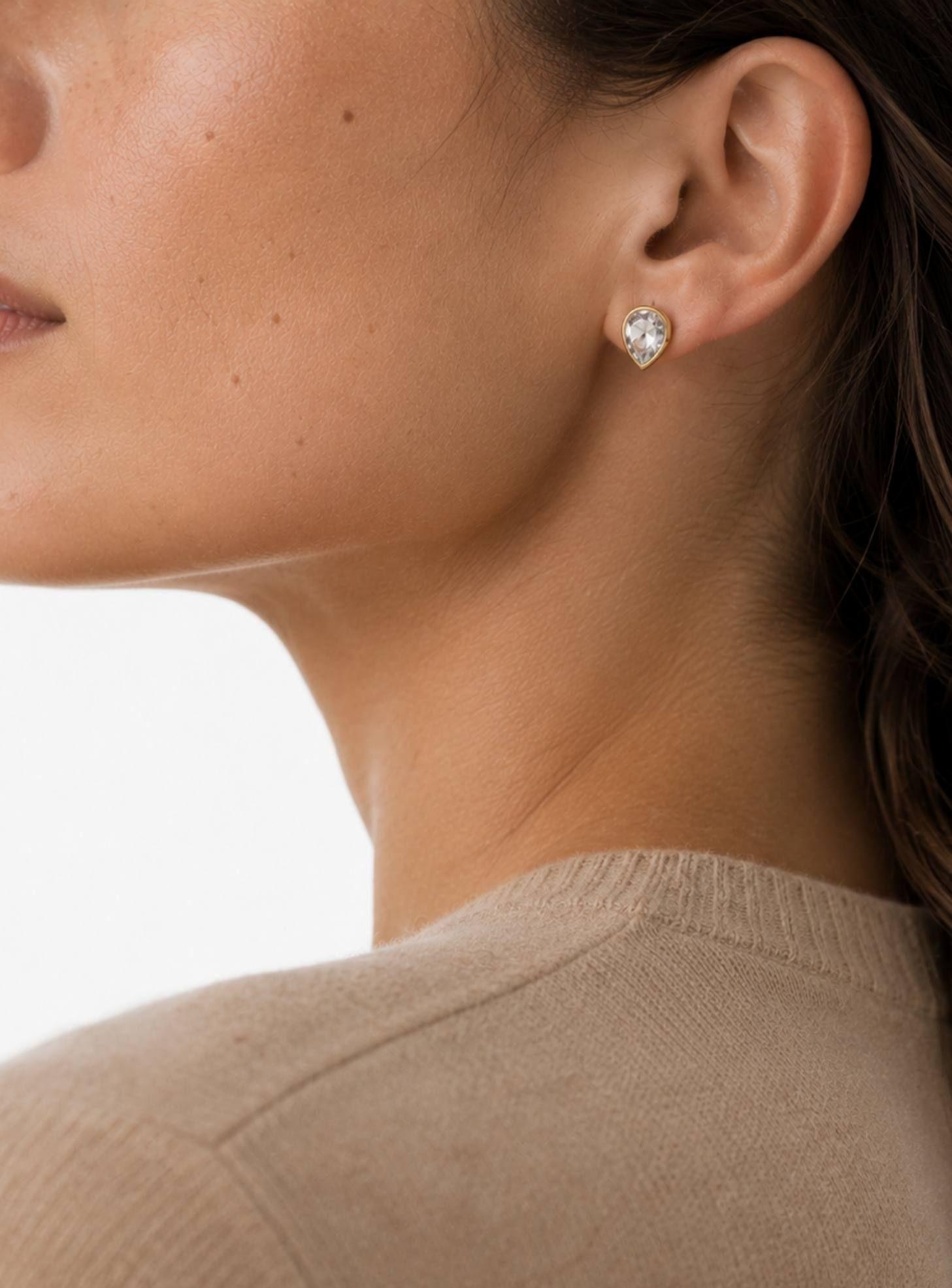 Aros Gota Oro con Cristal de Austria Transparente–Mujer casual-3