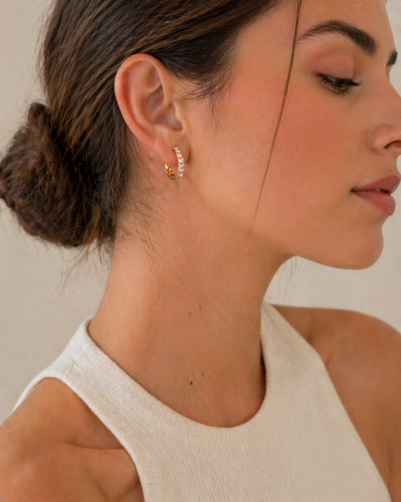 Argollas Oro 14 mm Mujer Elegantes con Cristales Pavé – Idea de Regalo-3