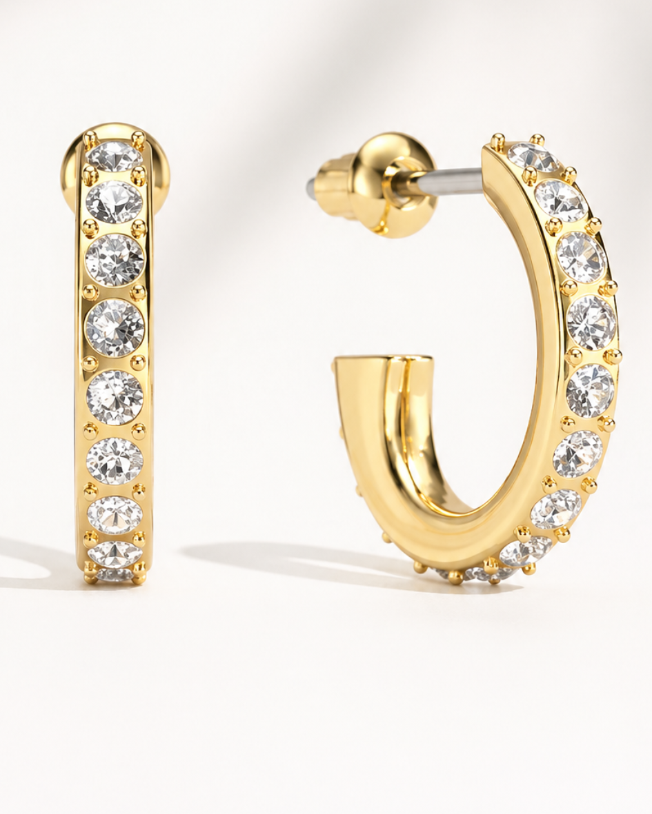 Argollas Oro 14 mm Mujer Elegantes con Cristales Pavé – Idea de Regalo-5