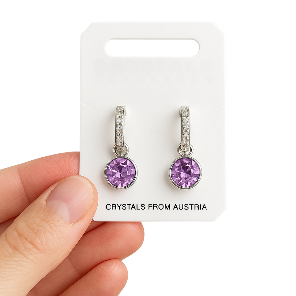 Argollas con Charms Bella en Cristal Violeta – Joyas Rodinadas Hipoalergénica-2