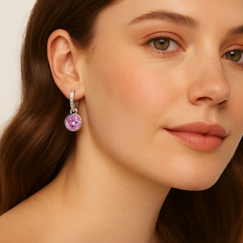 Argollas con Charms Bella en Cristal Violeta – Joyas Rodinadas Hipoalergénica-3