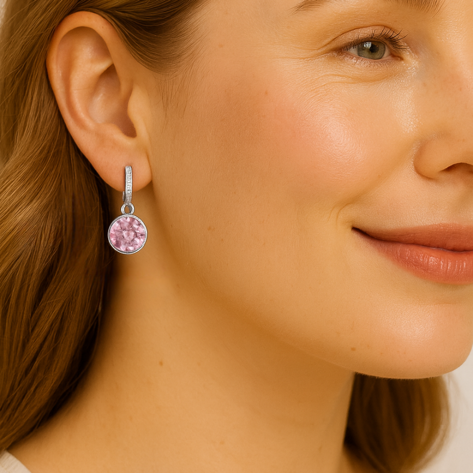 Aros Colgantes de Argollas Con charm  Bella Cristal de Austria Amatista Claro-1