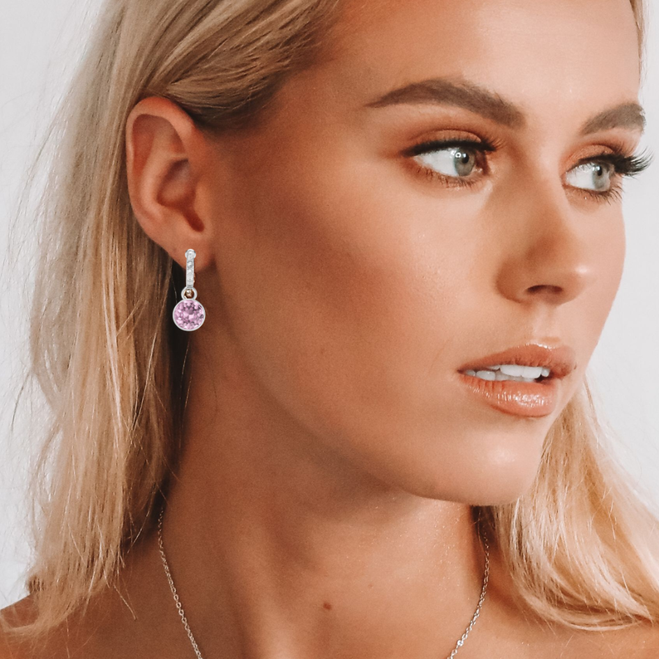 Aros Colgantes de Argollas Con charm  Bella Cristal de Austria Amatista Claro-2
