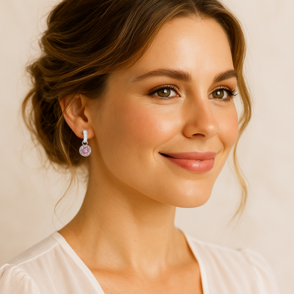Aros Colgantes de Argollas Con charm  Bella Cristal de Austria Amatista Claro-4