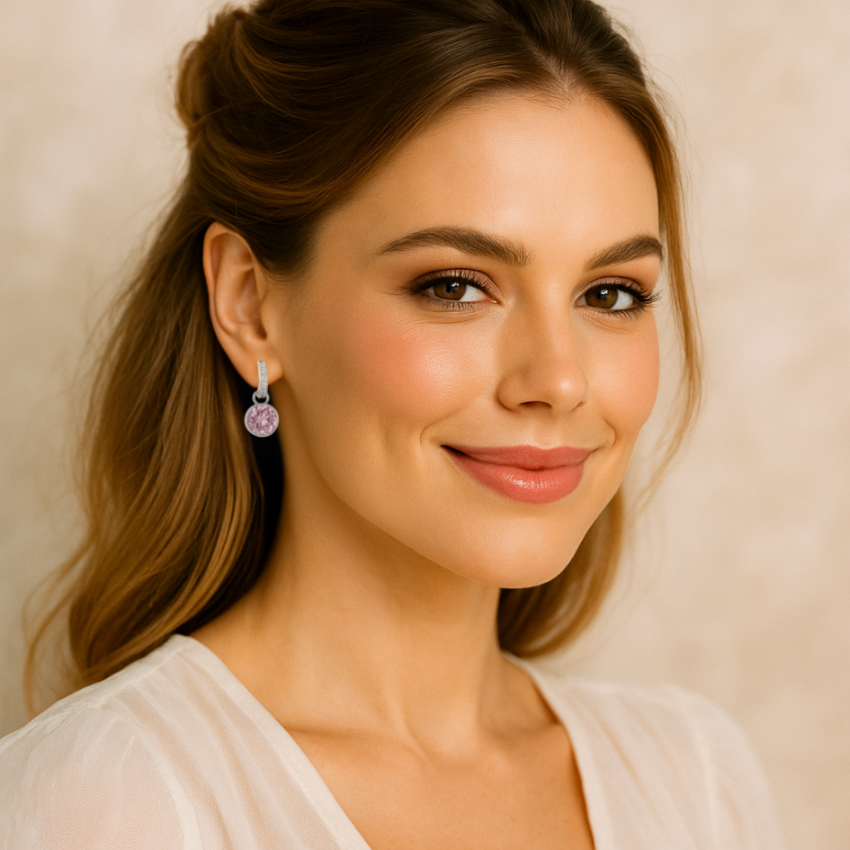 Aros Colgantes de Argollas Con charm  Bella Cristal de Austria Amatista Claro-5