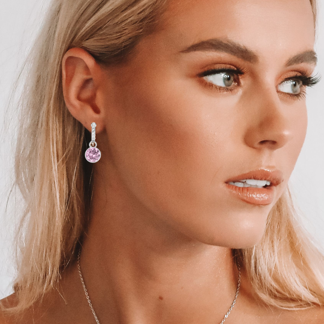 Aros Colgantes Plata Rodinada Cristal de Austria Amatista. Charms Intercambles-2