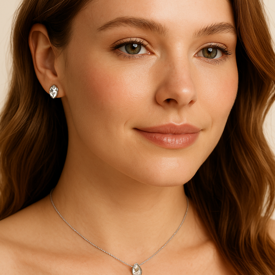 Aros Teardrop con cristal de Austria transparente en plata-2