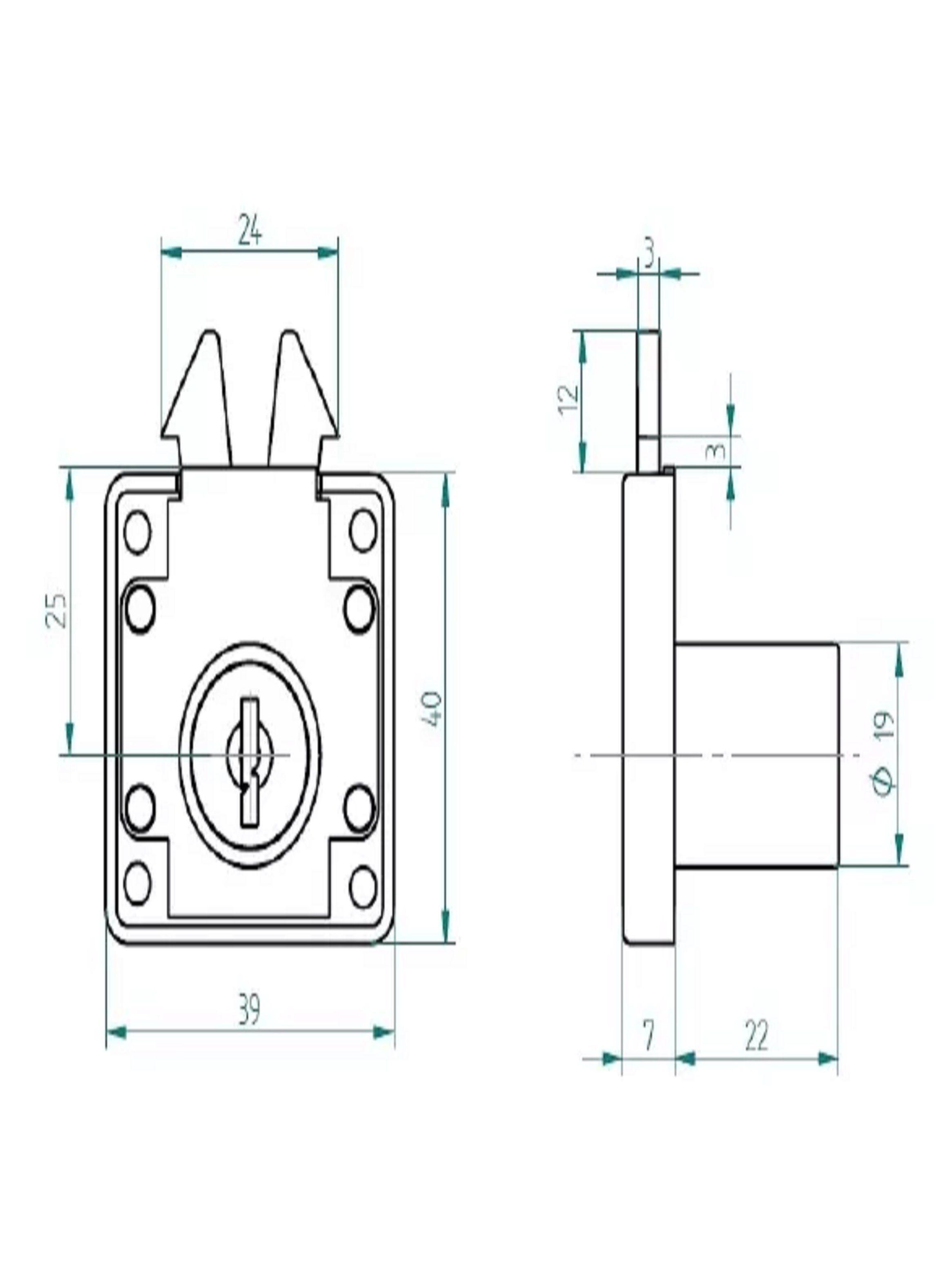 Cerradura O Chapa Puerta Corredera Armario Cilindro 19mm -3