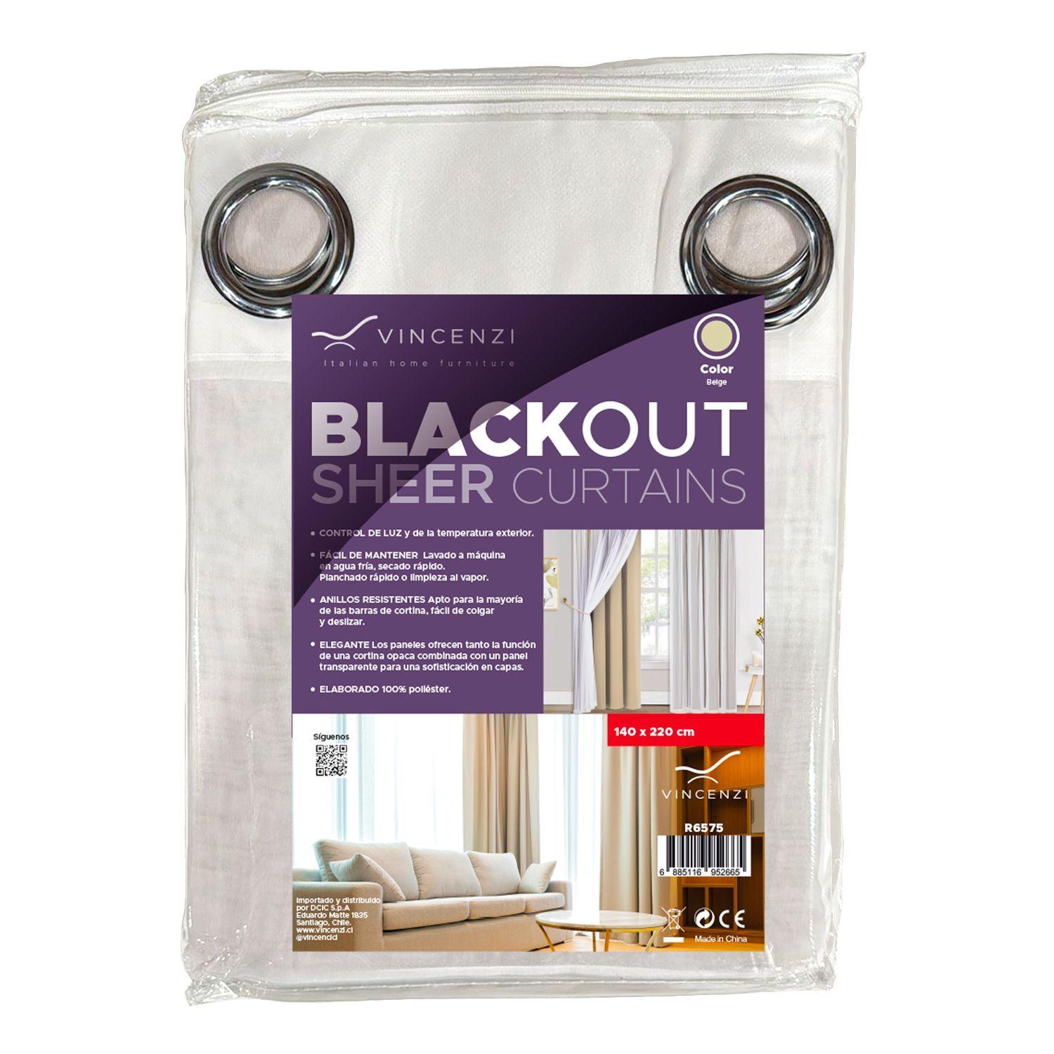 Cortina de Tela Blackout + Velo Vincenzi 140x220 Beige-R6575-2