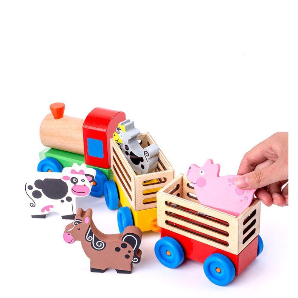 Tren de Madera de Juguete con Animales de Granja-0