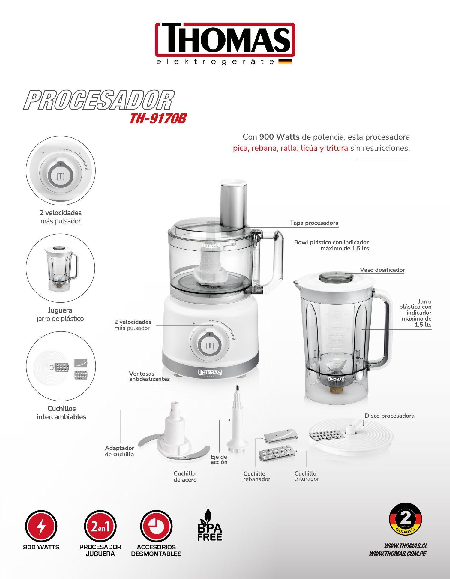 Licuadora Y Procesadora De Alimentos Thomas Th-9170b Color Blanco-3