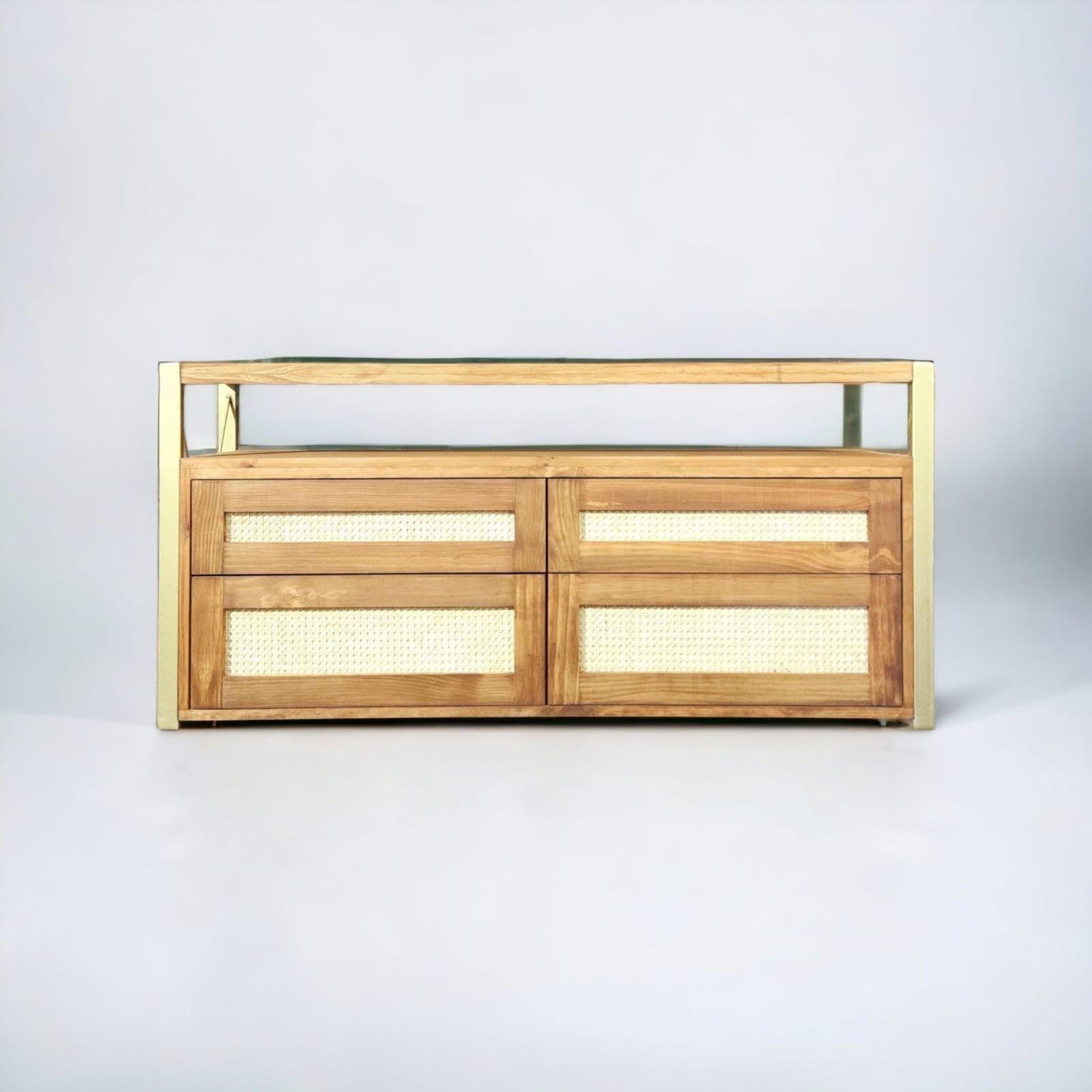 Mueble madera natural y junco-0